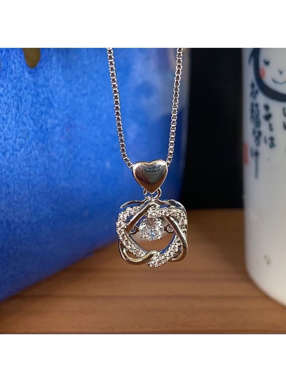 Dainty Double Heart Silver Swarovski Crystal